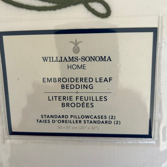 WILLIAMS SONOMA HOME EMBROIDERED LEAF BEDDING NWT SHAM AND PILLOWCASES RARE - Picture 3 of 6